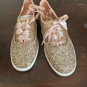 Pink and Gold Glitter Sneakers with White Sole